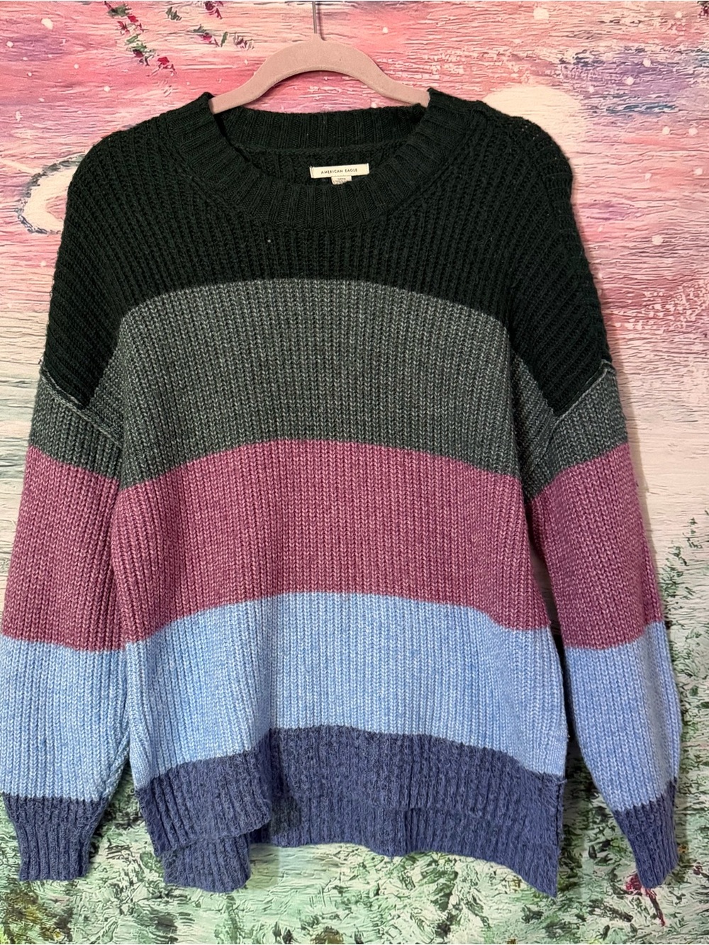 Striped Crewneck Sweater - Black, Gray, Mauve, Light Blue